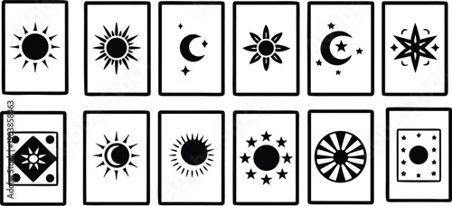 Celestial Tarot Card Line Art Vector Set with Sun Moon Stars – Minimal Mystical Symbols 