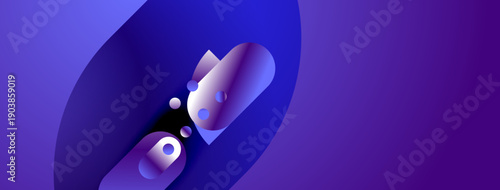 Abstract shapes, vibrant blues, purples create dynamic composition. Modern design suggests technology, innovation, movement. Smooth gradients enhance visual appeal.