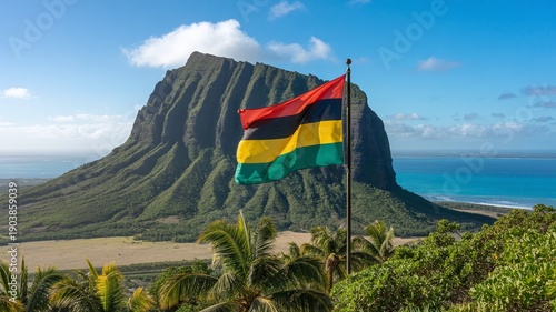 Wallpaper Mural Mauritius National Day March 12 Independence Day Flag Waving Over Le Morne Brabant Mountain And Ocean For Luxury Travel Business Marketing Torontodigital.ca
