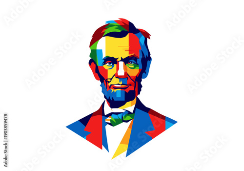 Colorful illustration of Abraham Lincoln in a modern pop art style  