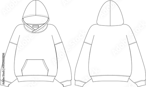 Drop Shoulder Relaxed Fit Hoodie Flat Sketch