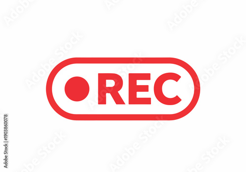 Vibrant red 'REC' button icon symbolizing the start of recording, often seen on cameras, video applications, and audio devices, indicating active media capture