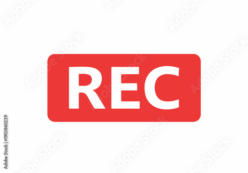 Vivid red rectangular recording indicator icon with white 'REC' text, signaling active media capture for video production or audio recording applications