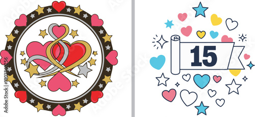 A diverse vector set for Galentine's Day celebrations including group selfies, spa towels, disco balls, champagne toasts, popcorn, and gift boxes themed around love and female friendship.