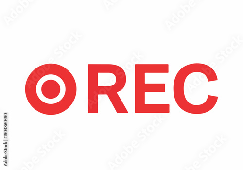 Vibrant red 'REC' text with an illuminated circle, graphically signaling an active recording status for digital media, broadcasting, or live streaming applications