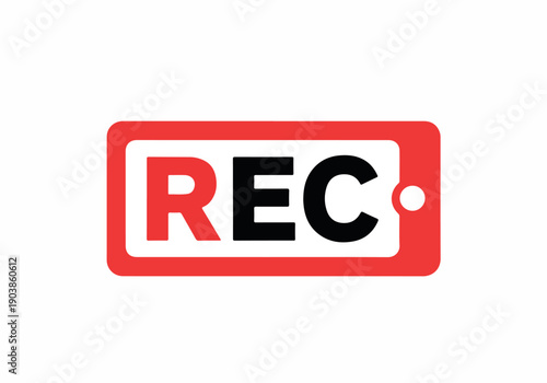 Vibrant graphic icon displaying 'REC' within a sleek red screen-like frame, symbolizing active recording, digital capture, and multimedia content creation for various applications and platforms