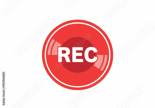 Dynamic red 'REC' button icon, symbolizing active recording, live streaming, or broadcasting in digital media. Ideal for user interfaces, web applications, and video production alerts