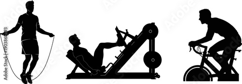 Silhouettes of people engaging in various fitness activities