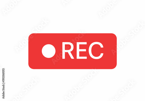 Vivid red recording button with white dot and 'REC' text, symbolizing active video or audio capture in progress, ideal for digital media concepts
