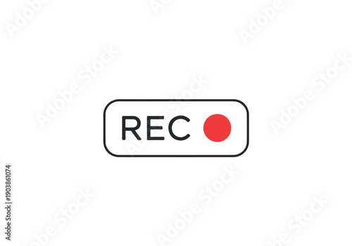 Modern minimalist graphic icon showing 'REC' text with a vibrant red dot, clearly indicating an active recording status for various digital media applications and live content capture