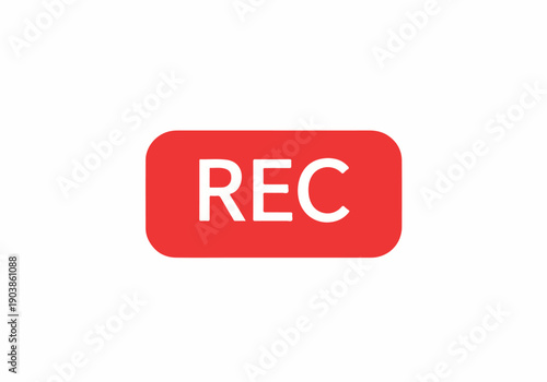Vibrant red 'REC' button icon prominently displayed, signaling active recording status for video or audio capture, ideal for digital interfaces, streaming applications, and multimedia projects