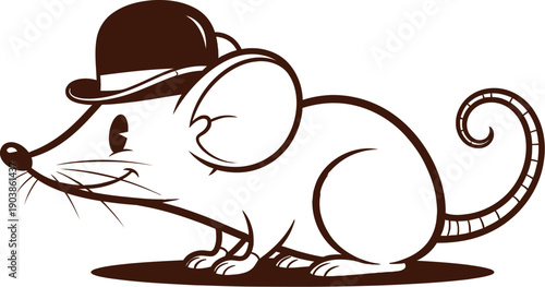 A cartoon mouse wearing a brown hat and standing on a shadow