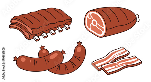 Smoked Meat Line art filed color creative design