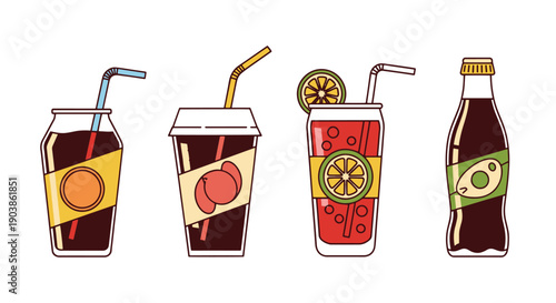 Soft Drink Line art filled flat design