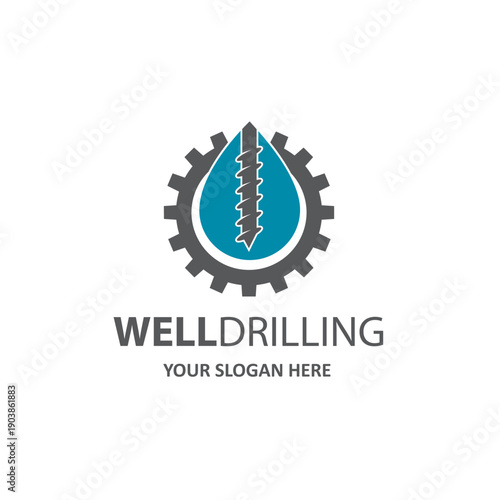 emblem of water well drilling isolated on white background