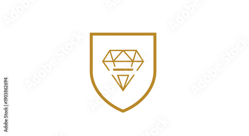 Premium Gold Diamond Icon within a Protective Shield Symbol on an Isolated White Background