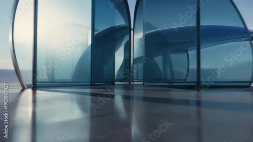 Futuristic Glass Architecture Interior Motion Background, Modern Transparent Architecture Corporate Motion Graphic
