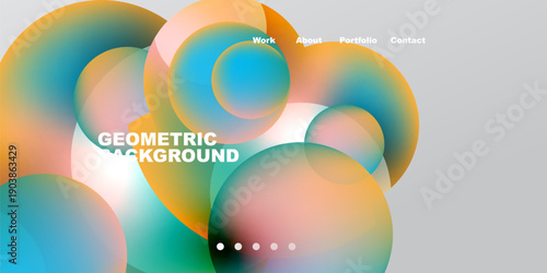 Abstract colorful circles overlap, creating dynamic visual effect. Text elements present, black background contrasts bright hues.