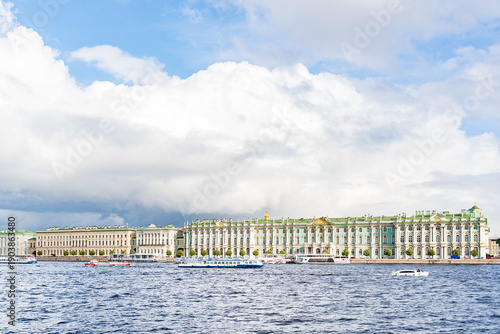 The State Hermitage Museum, Saint Petersburg. Neva river view, sunny summer day