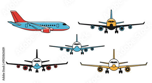 Airplane Line art vibrant color