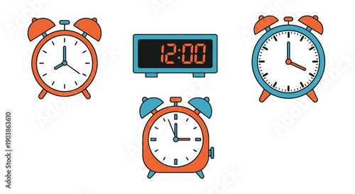 Alarm Clock Line art color vector clean design