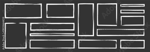 Frame brush rectangle set. Frame rectangle border brush stroke with chalk rough line and square shape. Hand drawn doodle pencil texture sketch outline border on blackboard. Vector illustration