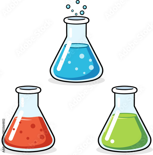 Laboratory conical flask glass icons with chemistry glassware symbol illustration