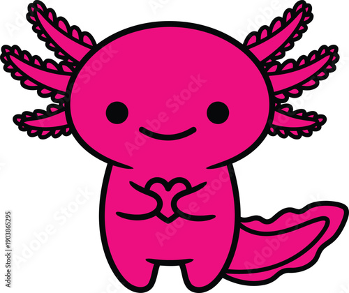 Cute pink axolotl with heart hands