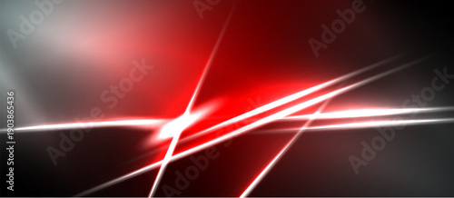 Abstract background features bright red, white lines against dark backdrop. Dynamic energy radiates from central focal point.