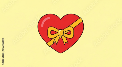 Vibrant red heart with yellow bow for love and gift concepts