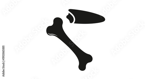 Black silhouette of a broken bone on a white background.