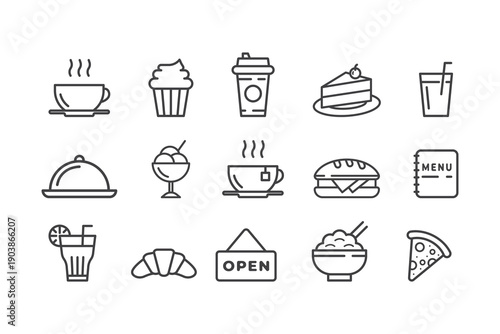 Vector illustration of Minimalist Line Icon Set for Food and Drinks, Perfect for Cafe, Restaurant and Menu Design.