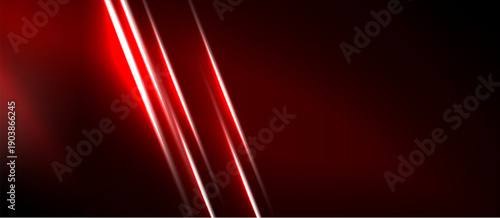 Dark background features vibrant red lines, creating dynamic visual effect. Minimalist design emphasizes light streaks, modern aesthetic.