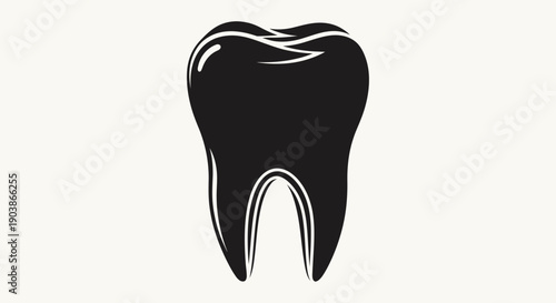 Black and white illustration of a single tooth with shiny surface.