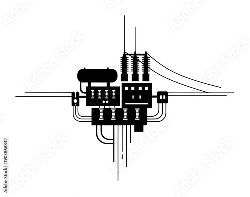 Smart Grid Substation - Minimalist Vector Illustration