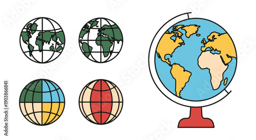 Globe Line art vibrant color