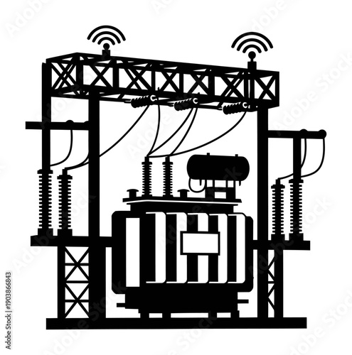 Smart Grid Substation - Minimalist Vector Illustration