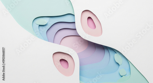 Wallpaper Mural Soft Paper Cut Layered Abstract Background on White Torontodigital.ca