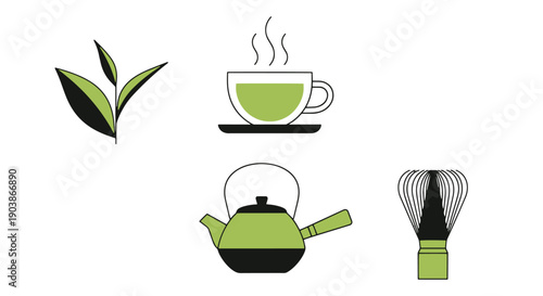 Green Tea Line art color vector minimal style