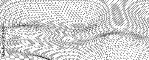 Wavy hexagon mesh texture. Abstract honeycomb grid pattern with geometric bee‑comb lines, flat vector illustration on white for packaging, wallpapers, branding and graphic layouts