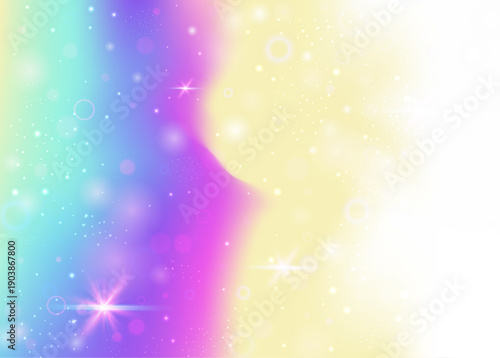 Kawaii Invitation. Purple Rainbow Gradient. Fairy Pattern. Iridescent Magical Mesh. Pink Girlish Hologram. Blue Abstract Background. Magic Glitter. Candy Kawaii Invitation.