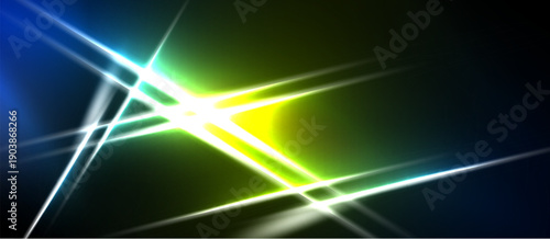 Bright abstract lines intersect. Vivid colors blend, creating dynamic energy. Light radiates from central point. Dark background enhances contrast.