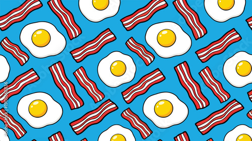 Breakfast Delight Pattern: An appetizing pattern of fried eggs and crispy bacon strips in a vibrant, overhead composition.