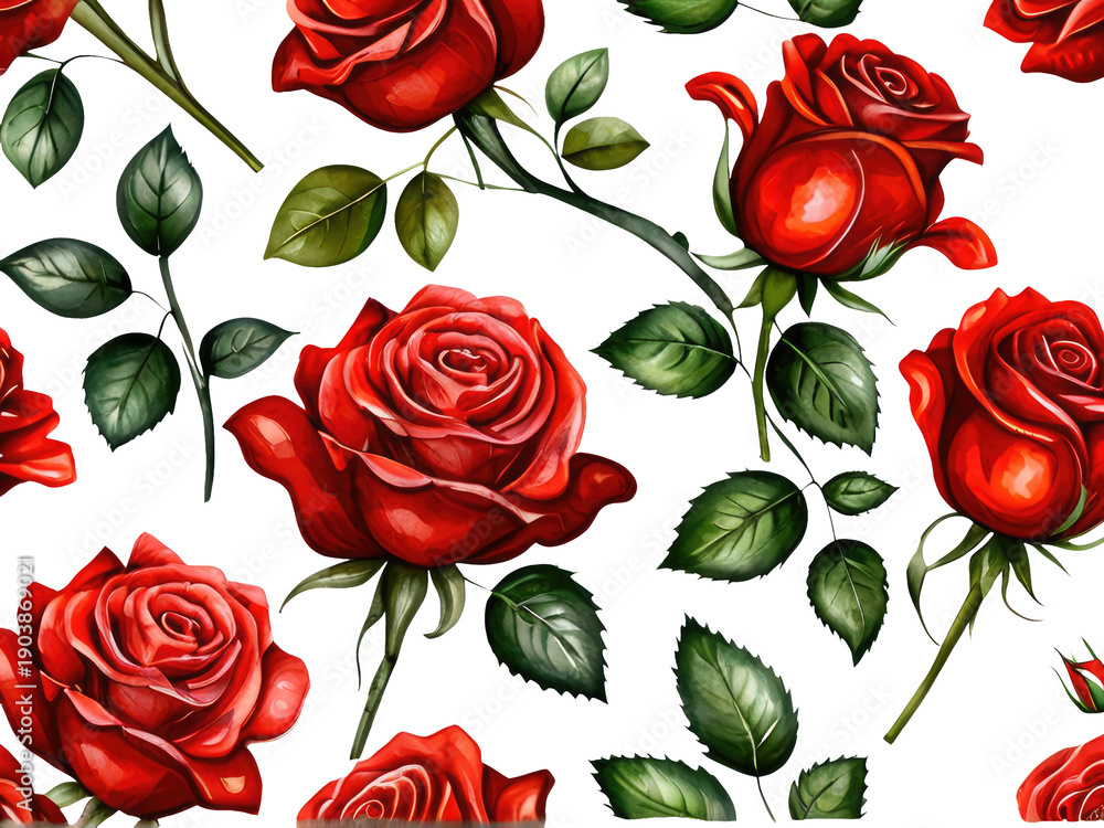 Fototapeta premium Fresh red roses on a clean white background