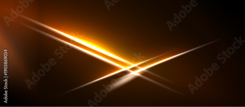 Bright orange light streaks intersect. Dark background creates dramatic visual effect. Simple, modern design. Intense glow radiates outward.