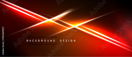 Abstract red lines intersect over dark background. Bright glow creates dynamic visual effect. Modern design element.