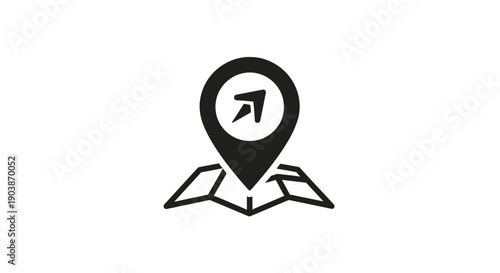 Simple black map navigation icon with arrow direction.