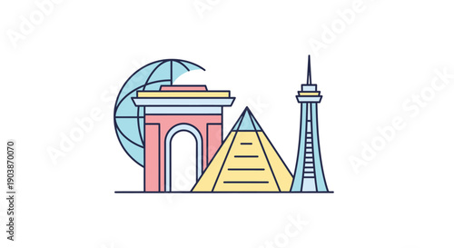 Iconic landmarks from around the world in a minimalist style.
