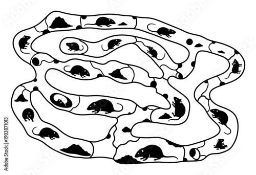 Naked Mole Rat Colony - Vector Silhouette