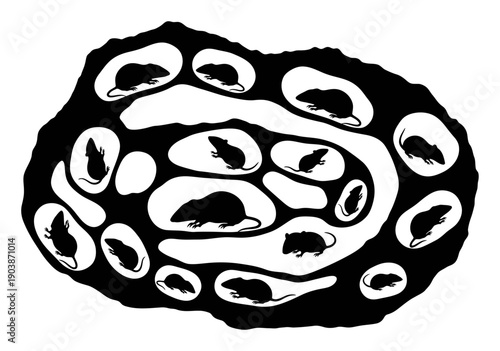 Naked Mole Rat Colony - Vector Silhouette